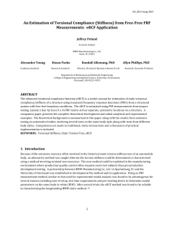 "Estimation of Torsional Compliance (Stiffness) From Free-free FRF Measurments: eRCF Application", Young, A., Poland, J., Pasha, H., Allemang, R.J., Phillips, A.W.,&nbsp;Proceedings, International Modal Analysis Conference (IMAC), 2015.