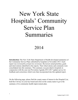Community Service Plan Summaries, 2014