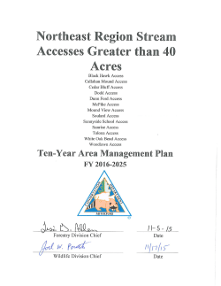 2016 Northeast Region Stream Accesses Greater than 40 Acres Management Plan