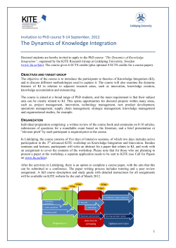 Download the second announcement of the KITE PhD course invitation