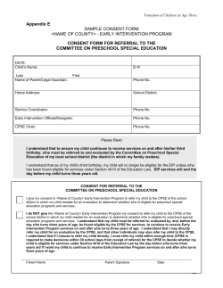 Sample Consent Form for Referral to the Committee on Preschool Special Education