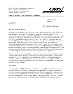 CMS Guidance on ARRA FMAPs Related to Political Subdivisions