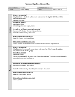 Lesson Plans 1/12-1/16