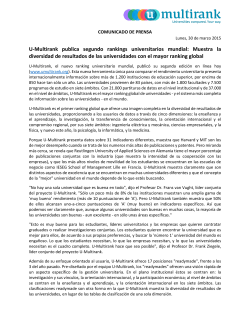 Consulta la nota de premsa d'U-multirank (castell&agrave;)
