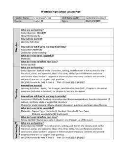 Lesson Plan: 01/19/15-01/23/15