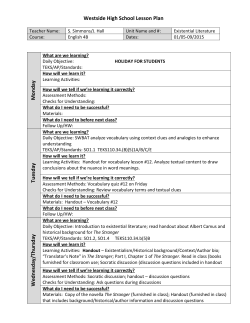 Lesson Plan: 01/05/15-01/09/15