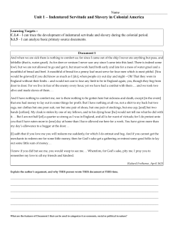 Indentured Servitude and Slavery Documents