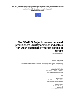 The Status Project - researchers and practitioners identify common indicators for urban sustainability target-setting in Europe