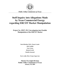 Staff Inquiry into Allegations Made by Texas Commercial Energy regarding ERCOT Market Manipulation (January 28, 2004)