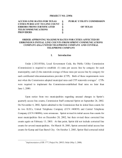 Order Approving Maximum Rates for Cities Affected By Erroneous Initial Line Counts from Sprint Communications Company d/b/a United Telephone Company and Central Telephone Company
