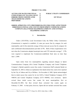 Order Approving City-Preferred Rates for Cities Affected By Erroneous Initial Line Counts from Sprint Communications Company d/b/a United Telephone Company and Central Telephone Company