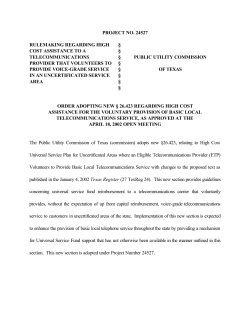 Order Adopting New 26.423 as Approved at the April 18, 2002 Open Meeting and Published in the Texas Register on May 17, 2002
