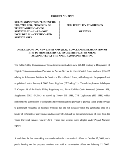 Order Adopting New 26.421 and 26.422 as Approved at the April 5, 2002 Open Meeting and Published in the Texas Register on May 10, 2002