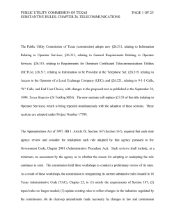Order Adopting New 26.311, 26.313, 26.315, 26.317, 26.319, and 26.321 as Approved at the February 10, 2000 Open Meeting and Published in the Texas Register on March 10, 2000