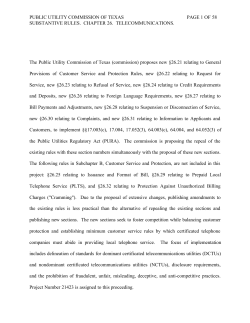 Proposed New Customer Service and Protection Rules, 26.21-24, 26.26, 26.27-29, 26.30, and 26.31 as published in the July 7, 2000 Texas Register