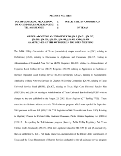 Order Adopting Amendments to 26.5, 26.31, 26.217, 26.219, 26.221, 26.224, 26.401, 26.403, and 26.420 as Approved at the October 23, 2002 Open Meeting and Published in the Texas Register on November 22, 2002