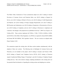 Order Adopting New Customer Service and Protection Rules, 26.21-24, 26.26, 26.27-29, 26.30, and 26.31 as Approved at the November 16, 2000 Open Meeting and published in the Texas Register on December 22, 2000