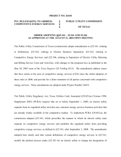Order Adopting Amendments to 25.341, 25.342, 25.343, and 25.346 as Approved at the August 21, 2003 Open Meeting and Published in the Texas Register on October 3, 2003