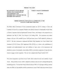 Order Adopting New 25.215 as Approved at the August 23, 2001 Open Meeting and Published in the Texas Register on October 5, 2001