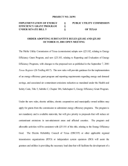 Order Adopting New 25.182 and 25.183 as Approved at the October 15, 2001 Open Meeting and Published in the Texas Register on November 30, 2001