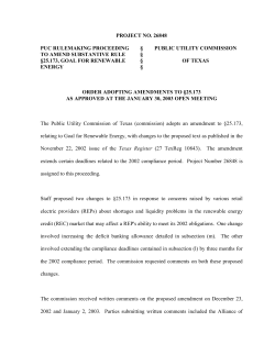 Order Adopting Amendment to 25.173 as Approved at the January 30, 2003 Open Meeting and Published in the Texas Register on February 28, 2003