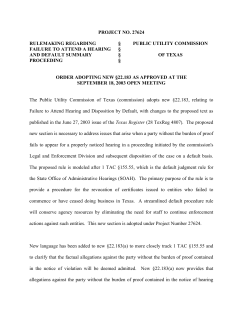 Order Adopting New &Acirc;&sect;22.183 as Approved at the September 18, 2003 Open Meeting and Published in the Texas Register on October 17, 2003