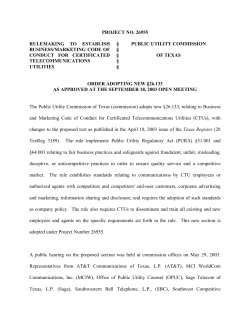 Order Adopting New 26.133 as Approved at the September 18, 2003 Open Meeting and Published in the Texas Register on October 10, 2003