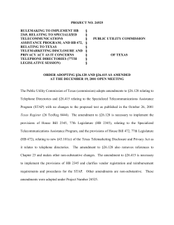 Order Adopting Amendments to 26.128 and 26.415 as Approved at the December 19, 2001 Open Meeting and Published in the Texas Register on January 11, 2002