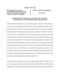 Order Adopting Repeal of 25.497 and New 25.497 as Approved at the September 15, 2010 Open Meeting