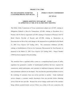 Order Adopting new 25.487-25.490 as Approved at the June 18, 2003 Open Meeting and Published in the Texas Register on August 1, 2003