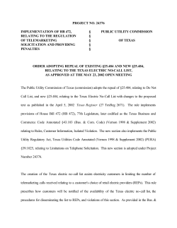 Order Adopting Repeal of Existing 25.484 and New 25.484, Texas Electric No-call List, as Approved at the May 23, 2002 Open Meeting and Published in the Texas Register on June 14, 2002