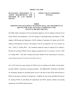Order Adopting the Repeal of 25.43, New 25.43, Amended 25.478, 25.480, 25.482, and 25.483 as Approved at the August 22, 2002 open meeting and published in the Texas Register September 6, 2002