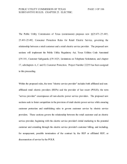 Proposed New Customer Protection Rules for Retail Electric Service as Published in the Texas Register on September 1, 2000