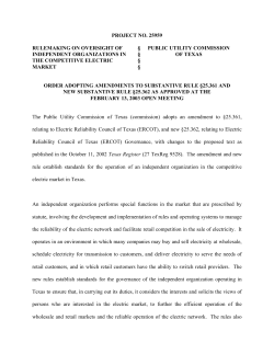 Order Adopting Amendment to 25.361 and New 25.362 as Approved at the February 13, 2003 Open Meeting and Published in the Texas Register on March 21, 2003