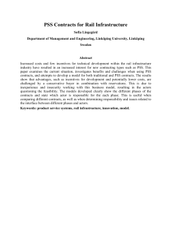 Lingeg rd, S. (2011) PSS Contracts for Rail Infrastructure. The R D Management Conference June 28th-30th, Norrk ping.