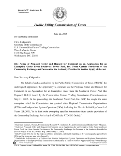 PUCT Comments to the Commodities Futures Trading Commission Regarding SPP Exemptive Order &ndash; June 22, 2015