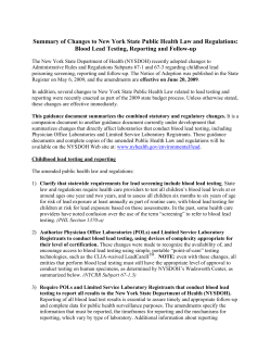 Summary of Changes to New York State Public Health Law and Regulations: Blood Lead Testing, Reporting and Follow-up