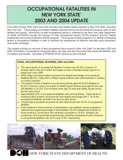 "Occupational Fatalities in New York State: 2003 and 2004 Update"