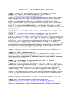 Information on NSF programs of possible interest to HSD grantees