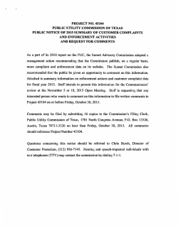 2015 Summary of Customer Complaints and Enforcement Activities