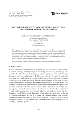 Behavior Prediction for Decision & Control in Cognitive Autonomous Systems