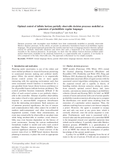 Optimal Control of Infinite Horizon Partially Observable Decision Processes Modeled as Generators of Probabilistic Regular Languages