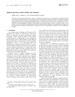Optimal Supervisory Control of Finite State Automata