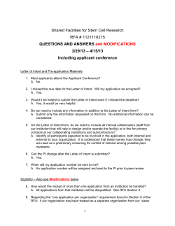 Questions and Answers, and Modifications, 3/29/13 &ndash; 4/15/13, Including Applicant Conference