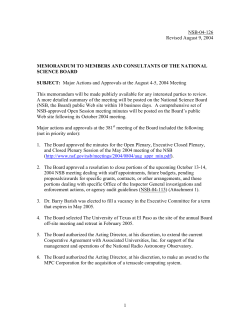 Major Actions and Approvals