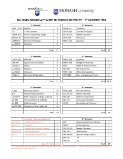 Mechanical Engineering Study Abroad Curriculum for Monash University - 7th Semester Plan