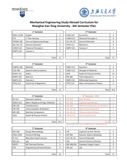 Mechanical Engineering Study Abroad Curriculum for Shanghai Jiao Tong University - 6th Semester Plan