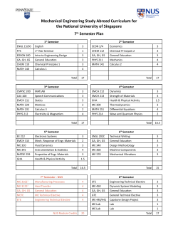 Mechanical Engineering Study Abroad Curriculum for the National University of Singapore - 7th Semester Plan