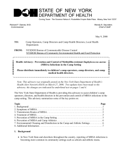 Health Advisory: Prevention and Control of Methicillin-resistant Staphylococcus aureus (MRSA) Infections in the Camp Setting"