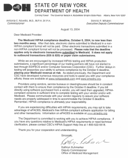 Letter reminding providers about the Oct 6, 2004 HIPAA compliance deadline